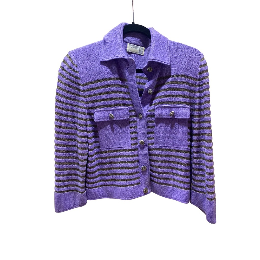 Vintage Purple Striped Knit Cardigan
